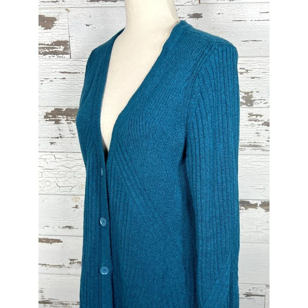 CABI Deco Button Front Cardigan V-Neck Teal Green Sz M #3712 NWOT